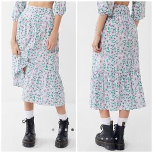 Urban Outfitters Petunia Ruffle Button-Down Midi Skirt